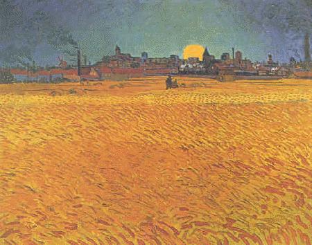 Sunset : Wheat fields Near Arles, Vincent Van Gogh
